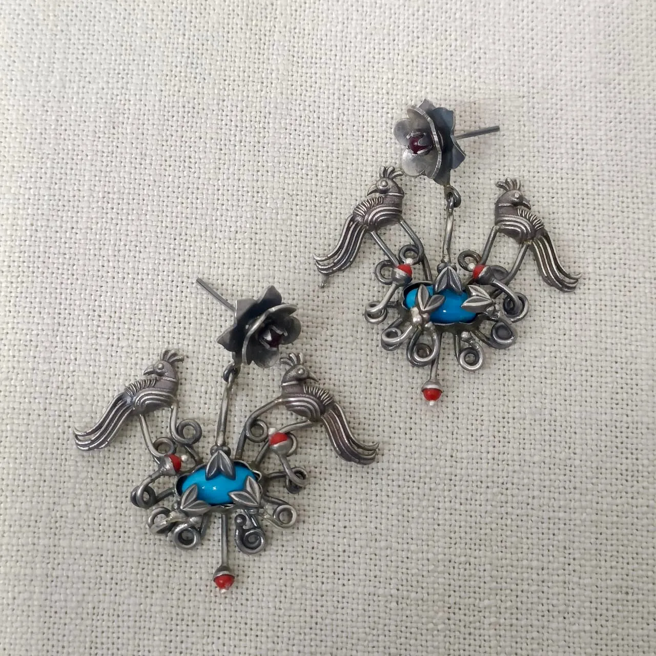 Turquoise Coral Silver Earrings