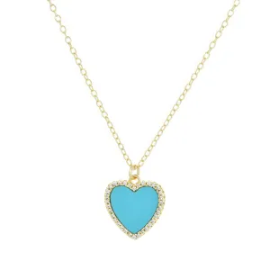 Turquoise Heart Necklace With Crystals