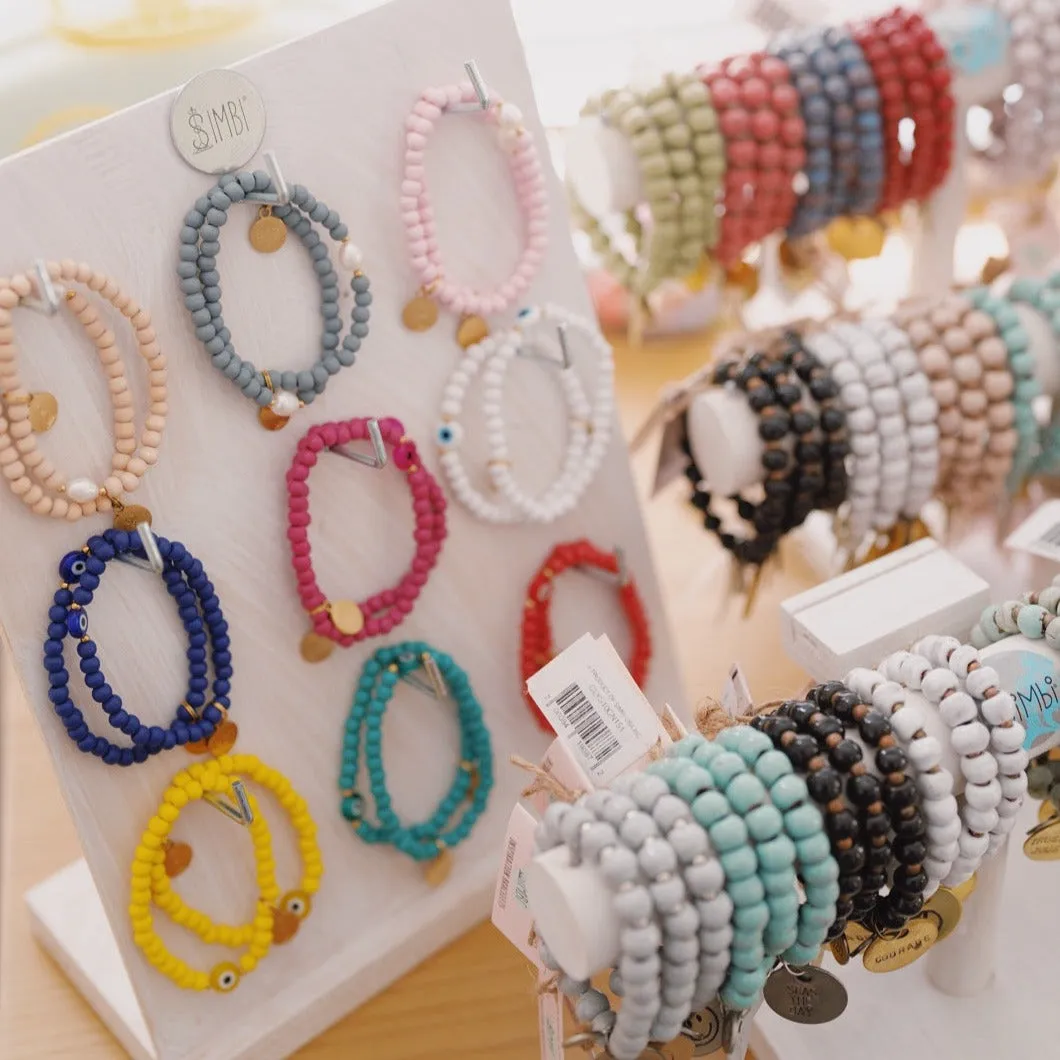 Turquoise Wooden Bead Bracelet - Evil Eye