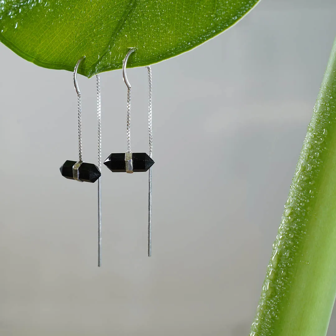 Unity Silver Earrings with Double-Terminated Obsidian Crystal