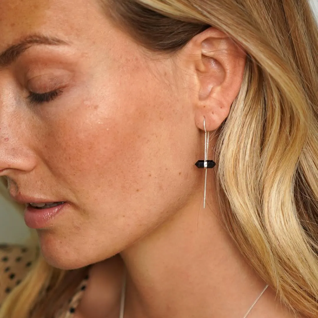 Unity Silver Earrings with Double-Terminated Obsidian Crystal