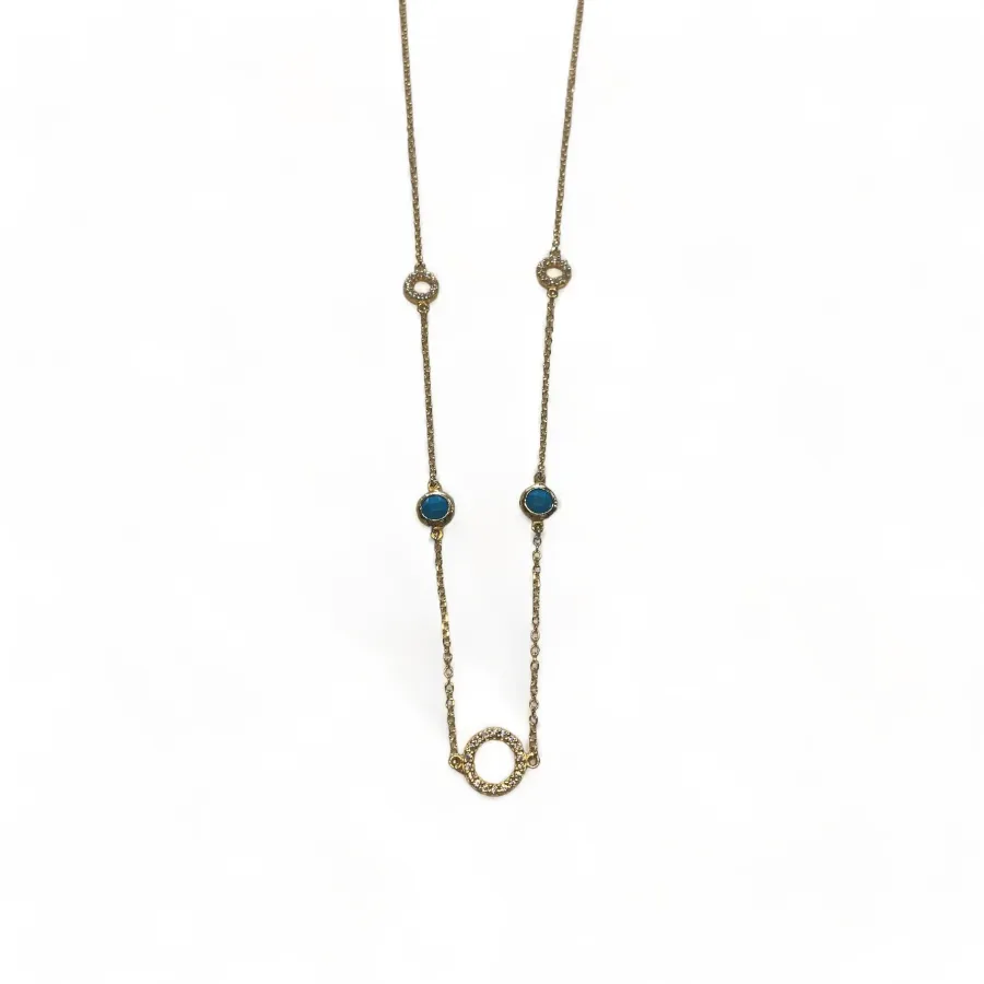 Vernus | Ponza Necklace | Turquoise Cz & White Cz | Gold Plated 925 Silver