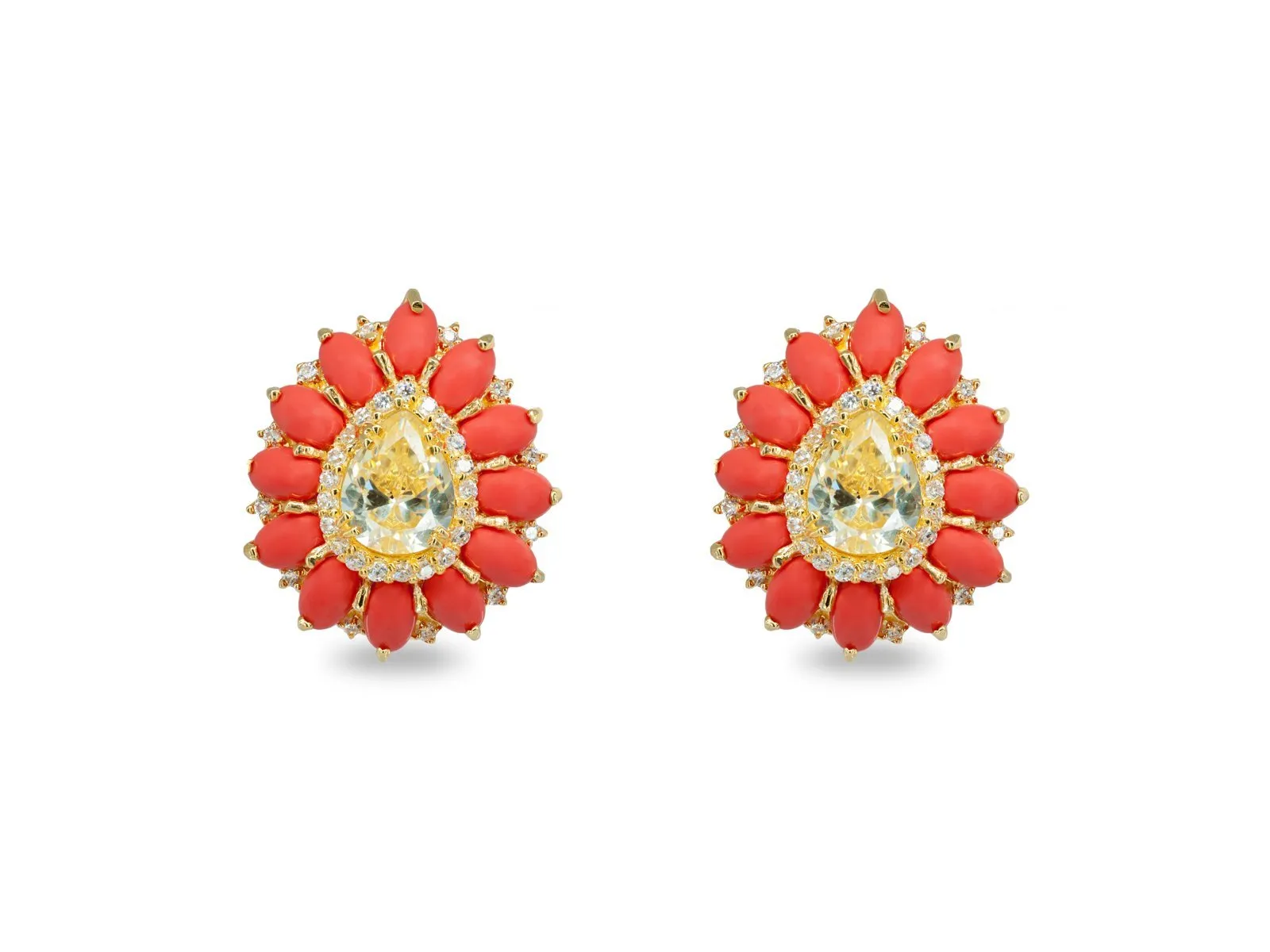 Victorian Canary CZ & Coral Earrings