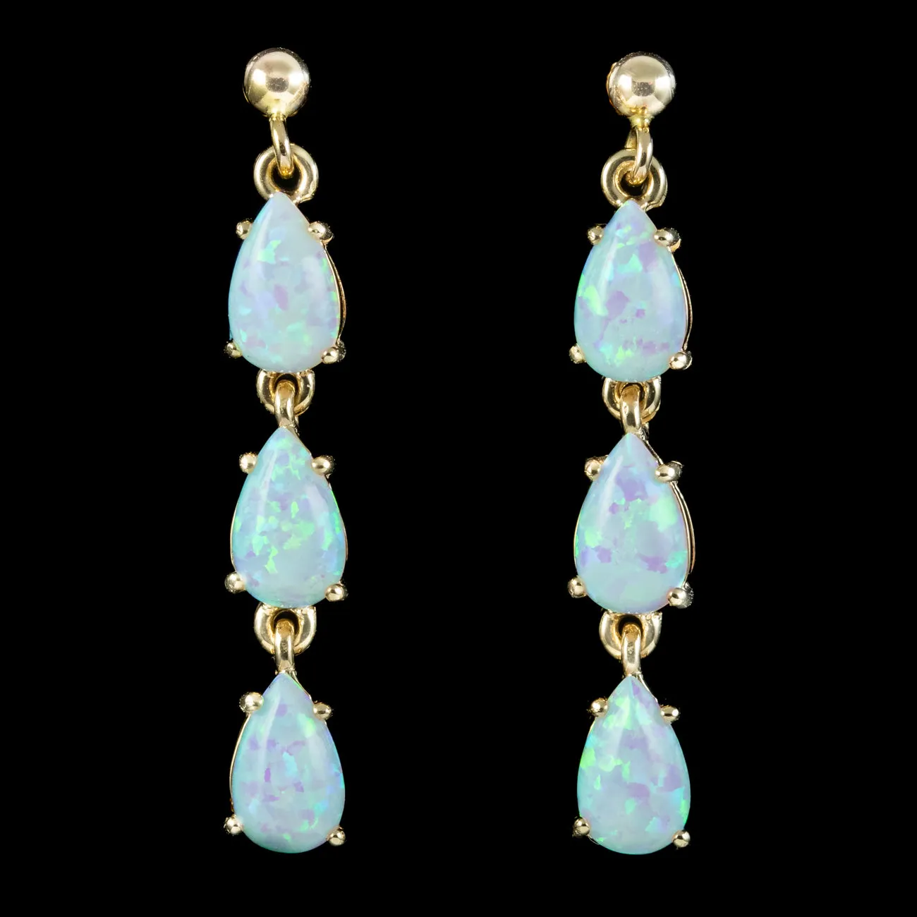 Victorian Style Opal Drop Earrings 9ct Gold