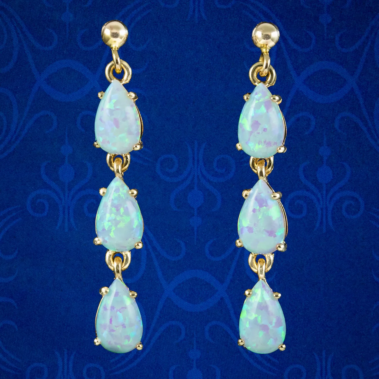 Victorian Style Opal Drop Earrings 9ct Gold