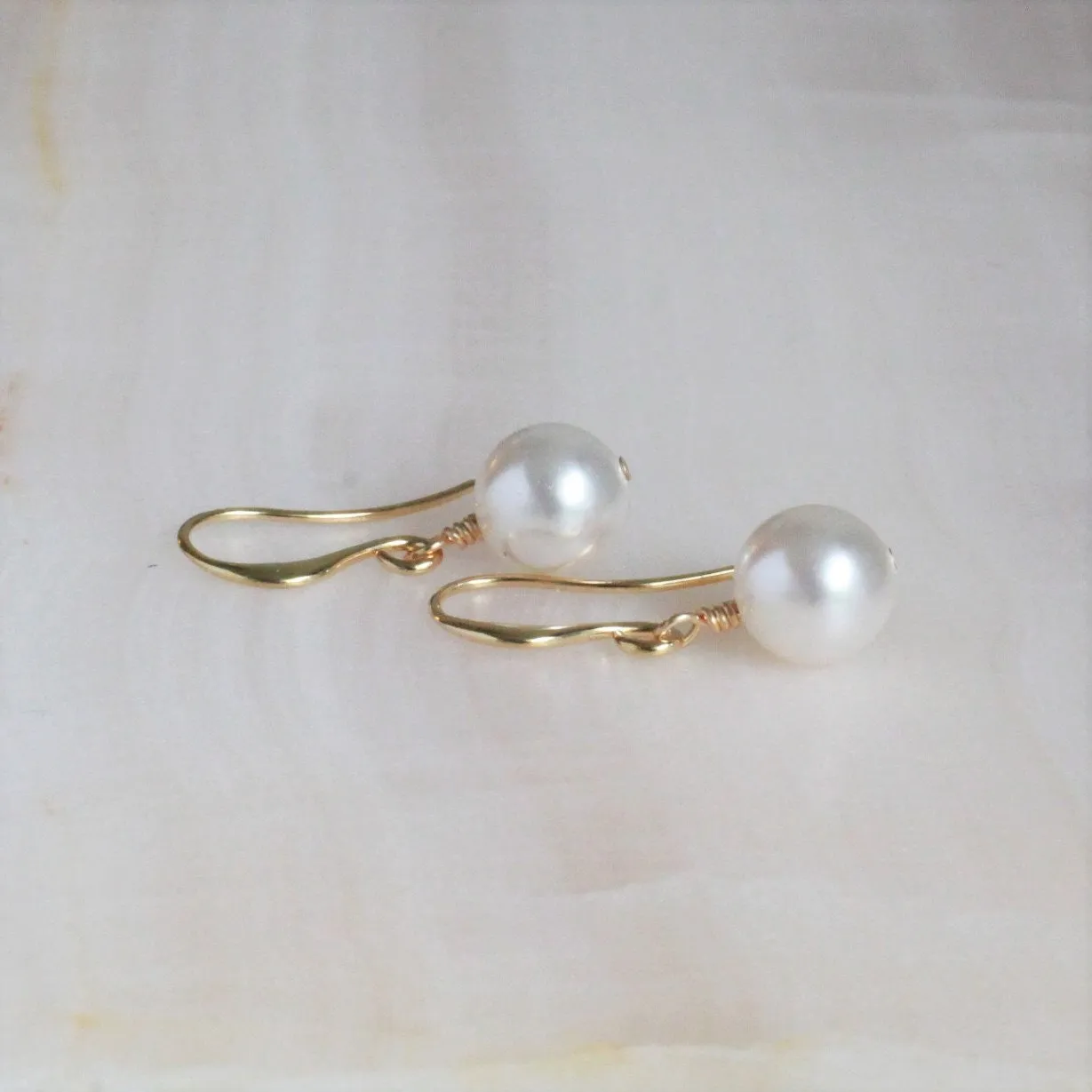 White Pearl Drop Gold Earrings & Bracelet Set