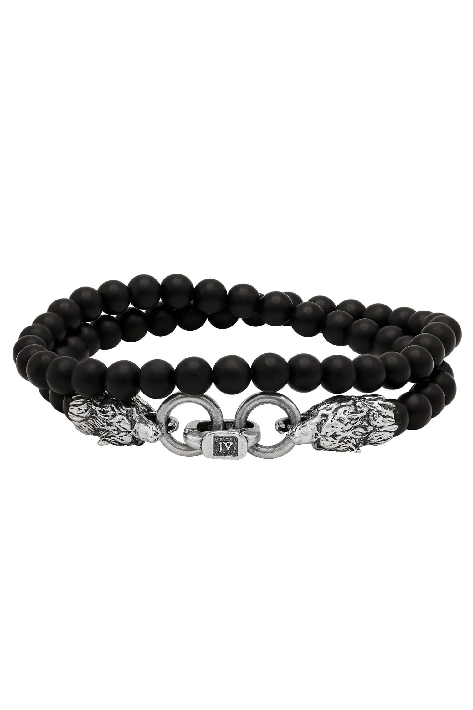 Wolf Head Onyx Strand Bracelet