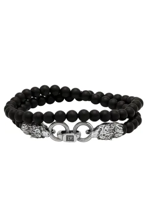 Wolf Head Onyx Strand Bracelet