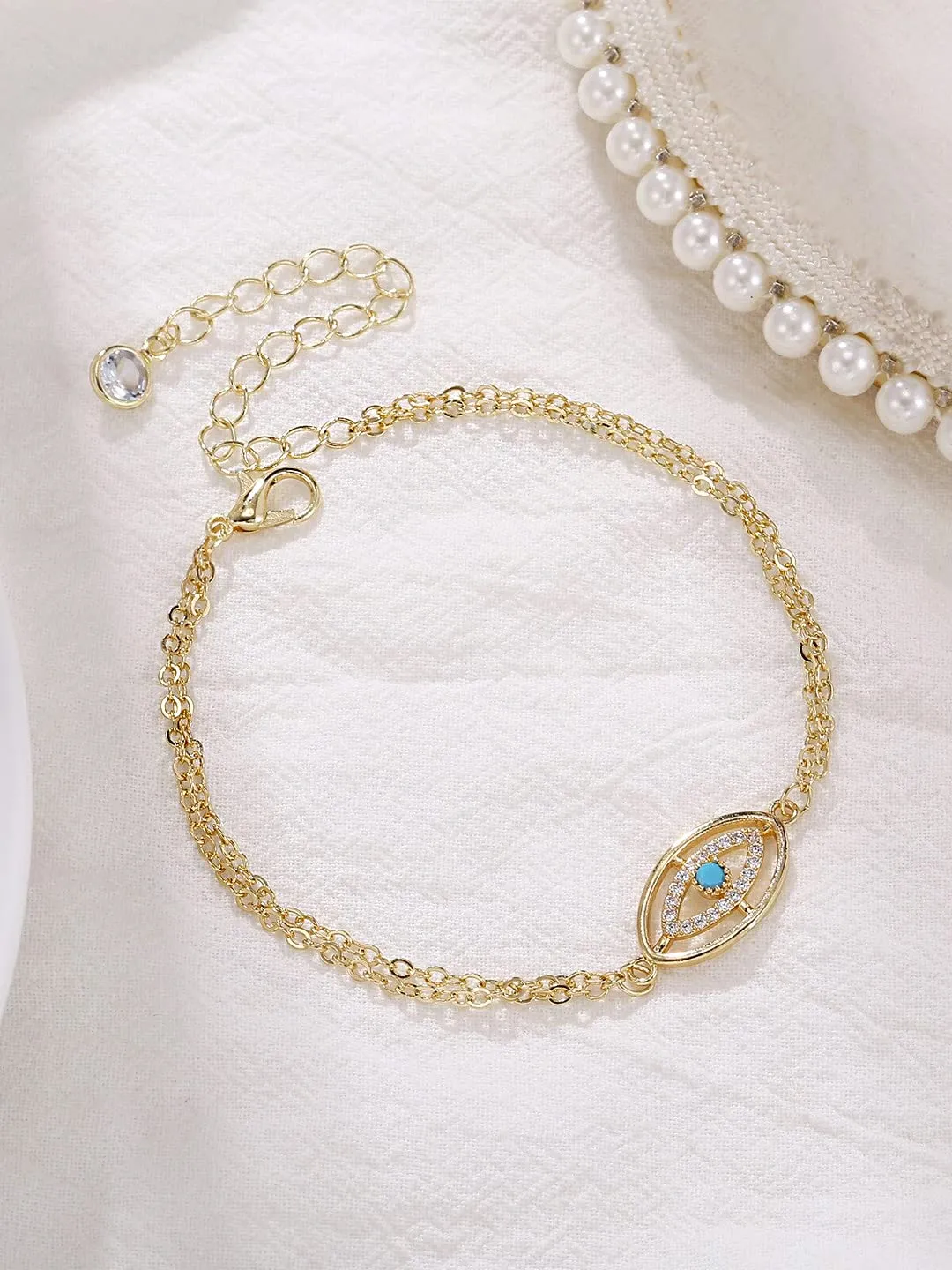 Yellow Chimes Bracelet For Women Multilayered Gold Toned Evil Eye Studded Adjustable Bracelet For Women and Girls