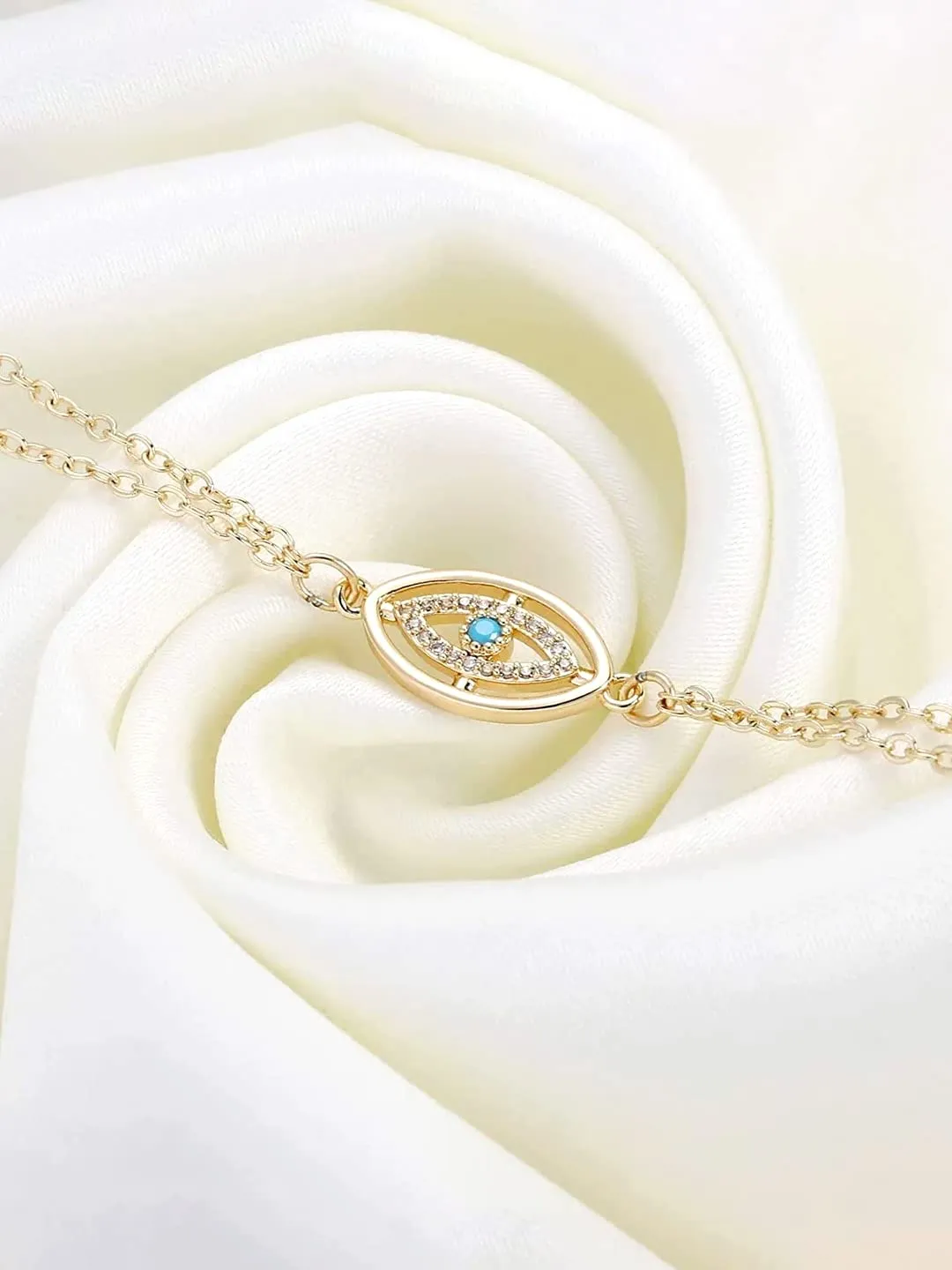 Yellow Chimes Bracelet For Women Multilayered Gold Toned Evil Eye Studded Adjustable Bracelet For Women and Girls