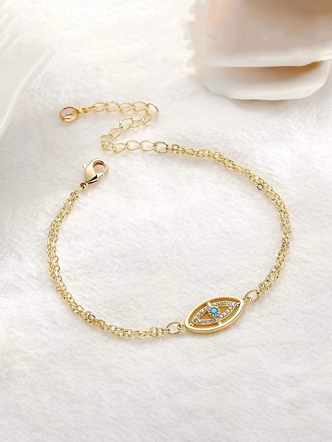 Yellow Chimes Bracelet For Women Multilayered Gold Toned Evil Eye Studded Adjustable Bracelet For Women and Girls