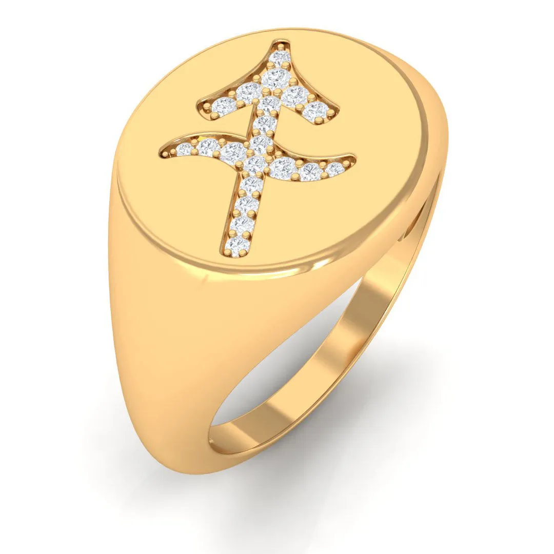 Zircon Sagittarius Zodiac Signet Unisex Ring