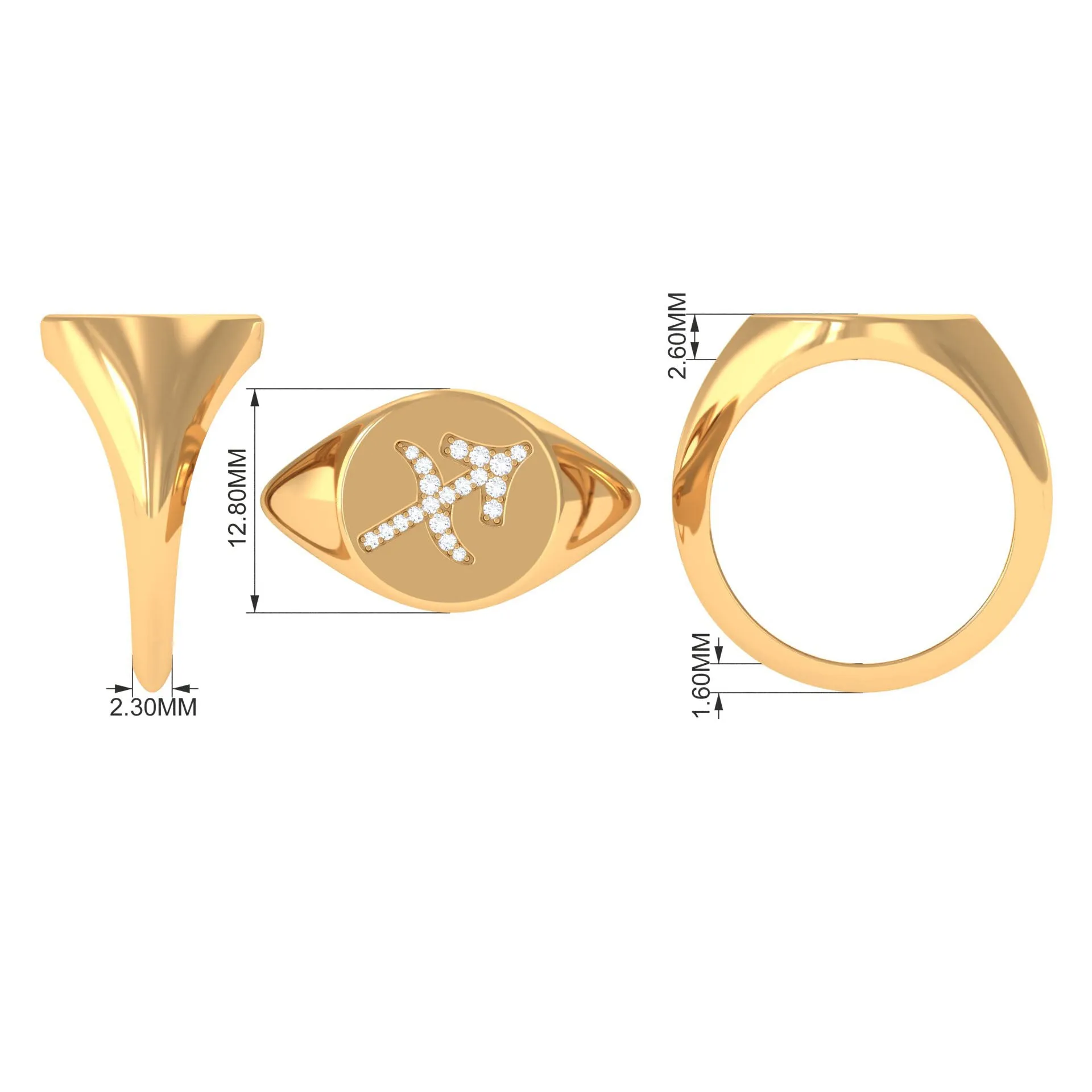 Zircon Sagittarius Zodiac Signet Unisex Ring