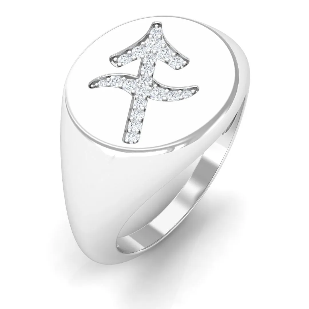 Zircon Sagittarius Zodiac Signet Unisex Ring