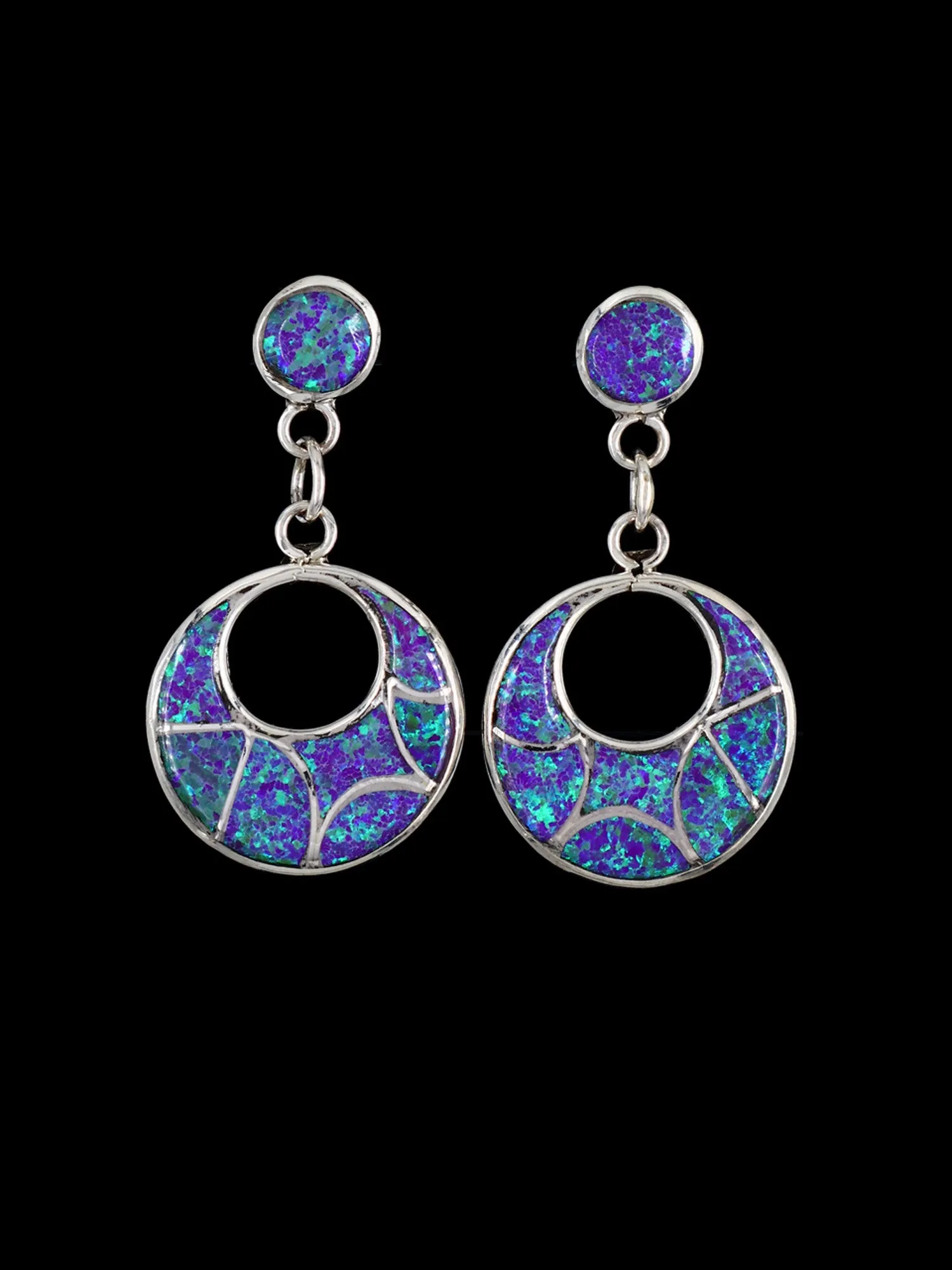Zuni Sterling Silver Opalite Post Fish Scale Earrings